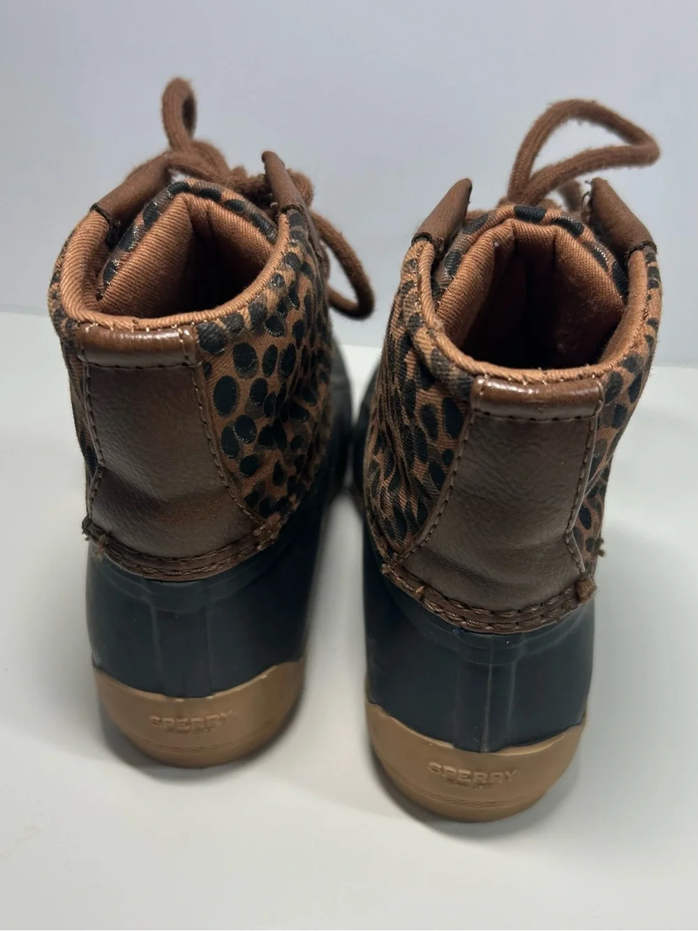 Girls Toddler Sperry Port Duck Boots Brown  Leopard print size 10